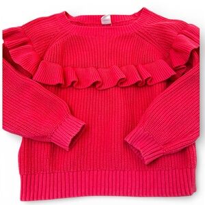 Baby Gap Ruffle Bold Pink Shaker-Stitch Knit Spring Sweater Toddler Girls 4T / 4